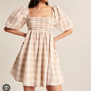 Abercrombie & Fitch ruched bodice puff sleeve dress plaid NWT